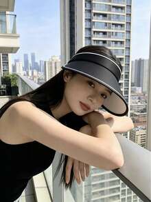 1pc Foldable Wide Brim Women's Sun Hat, Adjustable Crown UV Protection Beach Travel Daily Wear - Multicolor - View 2