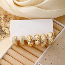 6pcs Women's Creative Fashion Exaggerated Earring Set, C-Shape Teardrop Earrings - Yellow Gold - View 5