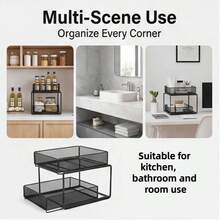 Large 2-Tier Bathroom Storage Rack, Bathroom Shelf Organizer, Shower Storage Holder, Toilet Shampoo Basket, Freestanding Storage Caddy,Multi-Use Metal Mesh Storage Basket - Black - View 4