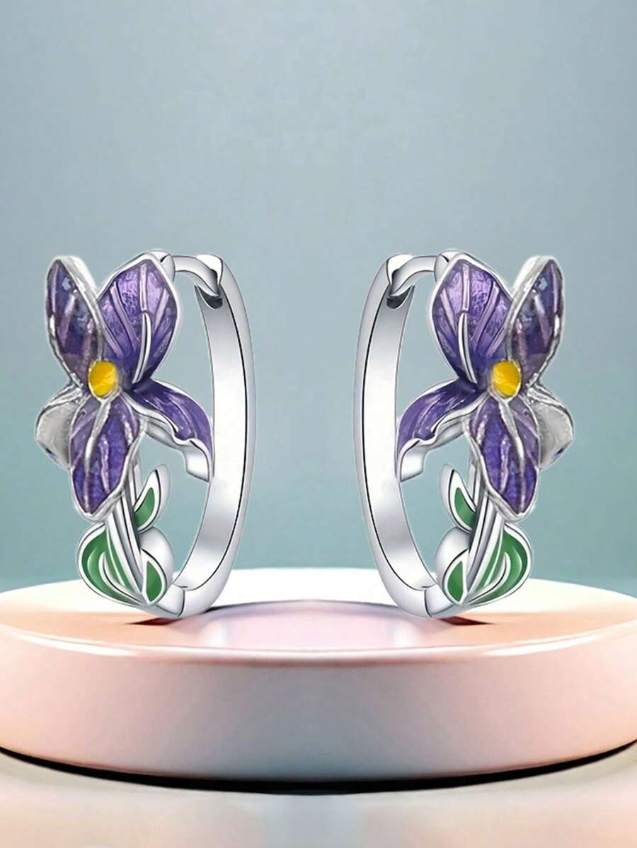 1 paire de boucles d'oreilles créoles fleur d'iris magnifiques, conçues pour les femmes, convenant pour les mariages, les fiançailles, les fêtes d'anniversaire, les cadeaux de la Saint-Valentin - 1# - Voir 1