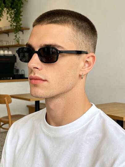 Retro Rectangular Small Frame Fashion Fashion Glasses, Plastic Classic Style For Outdoor Travel Beach Vacation Casual Wear, Summer UV Protection Shades Unisex