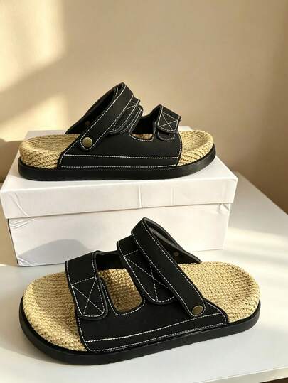 Sandalias de moda, chanclas para caminar al aire libre en la playa, sandalias para hombres de talla grande, chanclas casuales de moda, zapatos de playa con suela blanda antideslizante, chanclas con suela gruesa y correa, sandalias planas de playa tipo Ins, cómodas chanclas de dedo abierto, chanclas para vacaciones en la playa, chanclas casuales con correa para interiores