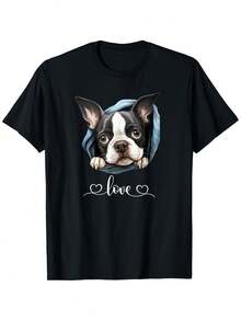 Camiseta con diseño de corazón y patrón de perro, estilo Terrier - Negro - Ver 7