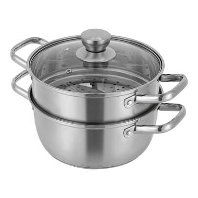 Cuiseur vapeur à 2 niveaux en acier inoxydable 1,2 L, compatible induction avec couvercle, idéal pour cuire à la vapeur petits pains, légumes et soupes sur tous types de plaques de cuisson.