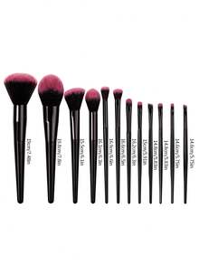 Bộ 12 cọ trang điểm siêu mềm, màu đen và hồng gradient, dành cho người mới bắt đầu dùng phấn phủ và phấn mắt. - màu đen - Xem 7