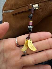 1件编织绳DIY菱形杯“心想事成”印花手机挂绳，吉祥云珠手机配件，钥匙扣，包包挂件 - 彩色 - 查看 8