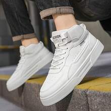 Sepatu Sneakers Pria Model Tinggi yang Nyaman, Desain Berlubang, Cocok untuk Berjalan, Bepergian, Bekerja, dan Pemakaian Sehari-hari - Putih - View 3