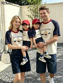 MOORF 2026 Family Matching Color-Blocked Short Sleeve T-Shirts,100% Cotton Casual Beach Tees For Family Of Three - người lớn - Xem 4