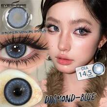 EYESHARE 1 Pair Natural Soft Brown Lens Gray Eye Contacts Yearly Use Fashion Blue Eye Lenses 14.5mm Rhinestone Design Cosmetic Eye Makeup - Diamond Blue - View 4
