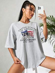 Women's Fun Printed Cotton T-Shirt Haiti World Cup 2026 Soccer Trophy Design Football Fanwear Casual Street Style S To 2XL Light And Not Stuffy Suitable For All Seasons Suitable For Daily Leisure Street Wear And Other Scenes.  250th Anniversary Vacation T-Shirt,Summer Outfits For Women,Spring Clothes,Conjunto De Mujeres Elegantes,Camisetas - 灰色 - 查看 3