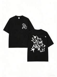 NSQK AOOU TNK Retro Short-Sleeve T-Shirt: Loose-Fitting T-Shirt With A Retro Street Style Print, Short Sleeves, Crew Neck, Machine Washable, Casual Hip-Hop Top, Suitable For Year-Round Wear, Machine Washable Japanese Shadow Hedgehog Print, Standard Size, Ready To Wear, Casual And Stylish Crew Neck T-Shirt, A Great Gift For Friends. 100% Cotton - 黑色 - 查看 6