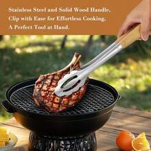 Stains Steel Barcue Tongs Wit Solid Wood Andle  Ml Loc Design Extra Long 17.5 Inces 700 Rees Suitable  Food Cong Salad And Outdoor Grilling Ecwood - Beechwood - View 3
