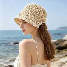 Mũ chống nắng mùa hè, mũ xô dệt thủ công hình quả anh đào dành cho nữ, mũ xô khoét lỗ thoáng khí phía sau, mũ chống nắng dễ thương và thoáng mát giúp thon gọn khuôn mặt. - Nhiều màu - Xem 7