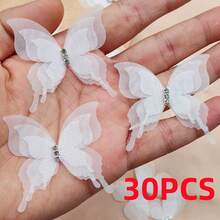 3D Butterflies, 30 Pieces Organza Fabric Translucent Chiffon Butterfly, Decorative Butterflies For DIY Decoration, Scrapbooking, Luggage, Wall And Window Hair Clip Decoration - 30pcs - View 8