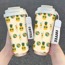 1/5 Pcs 500ml Stainless Steel Insulated Coffee Tumbler, Summer Pineapple Beach Theme. Featuring Cool Pineapple And Tropical Prints, Keeps Drinks Hot Or Cold, Easy To Carry With A Lanyard, Perfect For Commuting, Travel Or Daily Use. Made Of Stainless Steel, It Maintains Your Drink's Temperature For Hours. A Stylish Personal Item Or Thoughtful Gift, Ideal For Summer Vacation Lovers. - Multicolor -  Pineapple - View 1