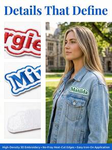 Custom Embroidered Name Patch, Personalized Clothing Labels, Cute Bubble Letter Style Name Tags For Backpacks Jackets Travel Organizer Gifts, Customized Text Badge For Daily Use Holiday Gift Idea, Customizable Name Label Stickers For Family Friends - Style a - View 2