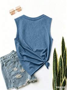 USA Flag & Letter Print Casual Women Tank Top, Suitable For Summer,Casualtank Tops Women, Tank Tops Ropa De Verano Mujer Summer Tops For Women Summer Outfits For Women - 獨特的 - 查看 3