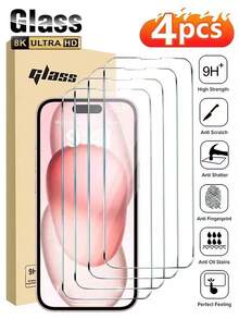 4pcs High-Definition Shockproof Tempered Glass Screen Protector, Suitable For IPhone 17/17 Pro/17 Pro Max/16 Pro Max/16 Pro/16/15/14/13/12/11/XR/XS/X. Anti-Explosion, Anti-Crack, Anti-Scratch. Tempered Glass Screen Protector With Rounded Edges To Prevent Hand Injury, No Bubbles, No White Edges, Sensitive Touch, Easy Installation, Compatible With Various Phone Cases. Stylish And Practical, Dual Protection. - Clear - View 8