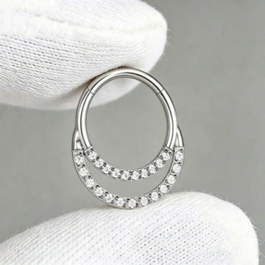 Khuyên mũi 16G - Khuyên mũi đôi bằng đá Zirconia tổng hợp - Khuyên mũi G23 dành cho nam và nữ, khuyên tai sụn, khuyên tai xoắn ốc, khuyên tai dái tai, khuyên tai vành tai, trang sức xỏ lỗ tai, hộp trưng bày nổi. - Vàng - Xem 1