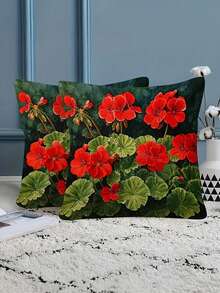 Bộ 1/2/4 vỏ gối mềm mại, kích thước 17.7x17.7 inch, với họa tiết hoa phong lữ đỏ rực rỡ kết hợp cùng cây xanh. Mềm mại và bền chắc, thích hợp sử dụng trong nhà, trên ghế sofa và giường ngủ. Không bao gồm ruột gối. - màu xanh lá - Xem 5