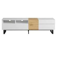 Modern TV Unit, White And Wood Look, 180 X 50 X 38 Cm, Minimalist Design. - White - View 9