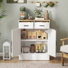 Sideboard With Storage Space, Chest Of Drawers With 2 Drawers, Adjustable Shelf, For Kitchen, Living Room, Hallway, Natural Wood, White - White - View 4