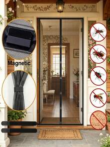 1pc Magnetic Suction Door Curtain, Magnetic Stripe Mosquito Proof Door Curtain, Summer Mosquito Proof Gauze Door Curtain, Kitchen Door Curtain, Easy To Install - A - View 9