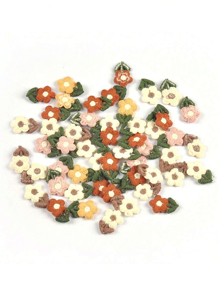 20pcs 1.4x2.2cm Multi-Color Floral Trim Fabric Patches, No Adhesive Backing, DIY Craft Materials Suitable For Bags, Clothing, Hair Clips, Decorations, Sewing Accessories - Multicolor Mixing - View 1
