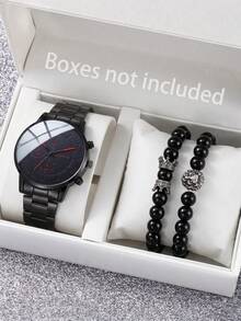 Bộ đồng hồ nam GENEVA đen đỏ, đồng hồ thạch anh dây thép không gỉ dành cho doanh nhân + vòng tay đá obsidian, lựa chọn quà tặng sang trọng và đa năng. - màu đen - Xem 6