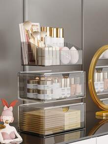 Storage Rack - 3 Tier Stackable Storage Drawers, With Storage Drawers, Perfect For Makeup Storage Bathroom Organization Accessories Multi-Compartment Transparent Makeup Storage Box Desktop Stackable PET Thickened Material Storage Rack Large Capacity Skincare Mask Drawer-Style Organizer Box - Multicolor - View 9