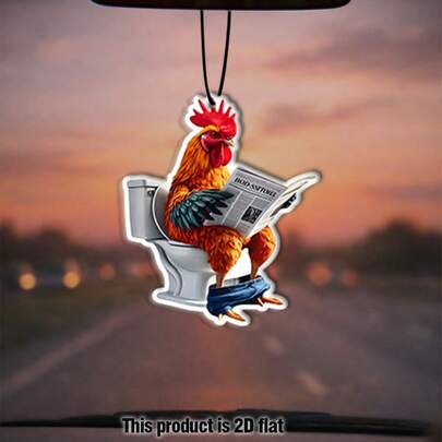 SepSky 2.76 Inch Chicken Reading Newspaper Car Air Freshener Hanging Ornament, Long-Lasting Fragrance Essential Oil Decor, 2D Flat Car Interior Home Decoration, Gift
