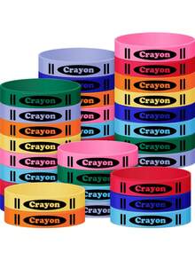 30/20/1pc Crayon Silicone Wristbands, Crayon Rubber Bracelets Elastic Wristbands Wholesale Suitable For Back To School Party Gifts, Crayon Theme Rubber Welcome School Supplies Exchange Teacher Gifts, Charming Accessories, Mixed Colors, Various Styles, Sports Bracelets, Crayon Party Gifts First Day Of School Prizes Birthday Party Supplies, Durable Rubber Material Long-Lasting Wear Perfect Party Gifts And Supplies - Multicolor - View 2