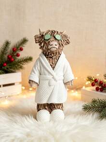 Cute Highland Cow Resin Figurines For Spa & Spa Room Decor, Soft White Robe Design With Green Eye Mask & Golden Cup, Perfect For Bedroom, Bathroom, Office Desk & Christmas Gifting, Durable Resin Material, Ideal Farmhouse & Cozy Home Ornaments - 1PC - View 12