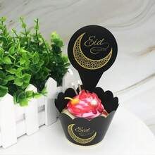 24pcs Black & White Eid Mubarak Cupcake Toppers Set, Suitable For Ramadan Eid Mubarak Party Homemade Cupcake Decorations - Multicolor - View 4