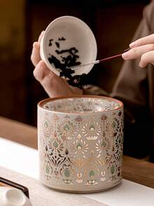 2 Pieces Set. Ceramic Ashtray/Tea Dregs Bowl. Multi-Functional Ceramic Bowl. Double-Layer Funnel Structure For Easy Cleaning. Gold Trim And Celadon Glaze Color Combination, Exquisite And Delicate Lines, Exuding Elegant And Luxurious Charm. A Light Luxury Decorative Item For Living Room And Tea Table. Suitable For Living Room, Study, Office And Tea Room - It Is Both A Practical Item And A Decorative Piece, Capable Of Enhancing The Overall Atmosphere. - Multicolor - View 4