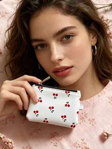 1pc Cherry Pattern Women's Coin Purse Wallet, Red Money Bag, Coin Pouch, Card Holder, Women's Wallet Storage Bag - Red and White - View 7