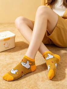 5 đôi tất cổ ngắn unisex họa tiết vịt hoạt hình dễ thương, đa năng, phù hợp cho cả nam và nữ, mùa xuân/hè. - Nhiều màu - Xem 1