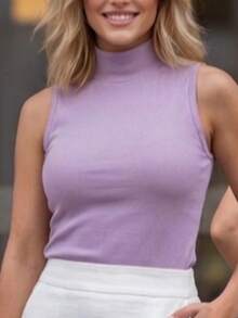 Casual High Neck Tank Top - Summer, Autumn And Winter - Mother's Day Gift - Màu Lilac Tím - Xem 1