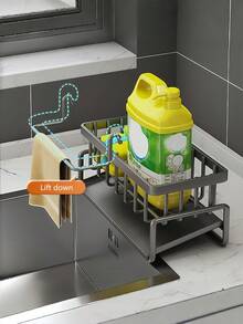 Black Metal Kitchen Sink Caddy, Rustproof Sponge Holder With Detachable Drain Tray, Ventilated Quick Drying Structure, Sturdy Stable Countertop Storage, Multi-Use For Sponge Brush Soap Organizer, Compact Space-Saving Design, Suitable For Kitchen Bathroom Daily Arrangement, Great Holiday Housewarming Gift - Multicolor - View 7