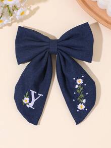 1件海軍藍布料A-Z 26字母刺繡髮夾蝴蝶結、刺繡雛菊髮夾、鱷魚夾，休閒時尚髮飾，返校季 - 彩色 - 查看 31