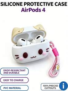 Estuche para auriculares con forma de gato, adecuado para los últimos modelos Apple Pro 3 y Air 1/2/3/4/Pro/Pro 2, accesorio imprescindible para mascotas para los propietarios de gatos - Beis - Ver 5