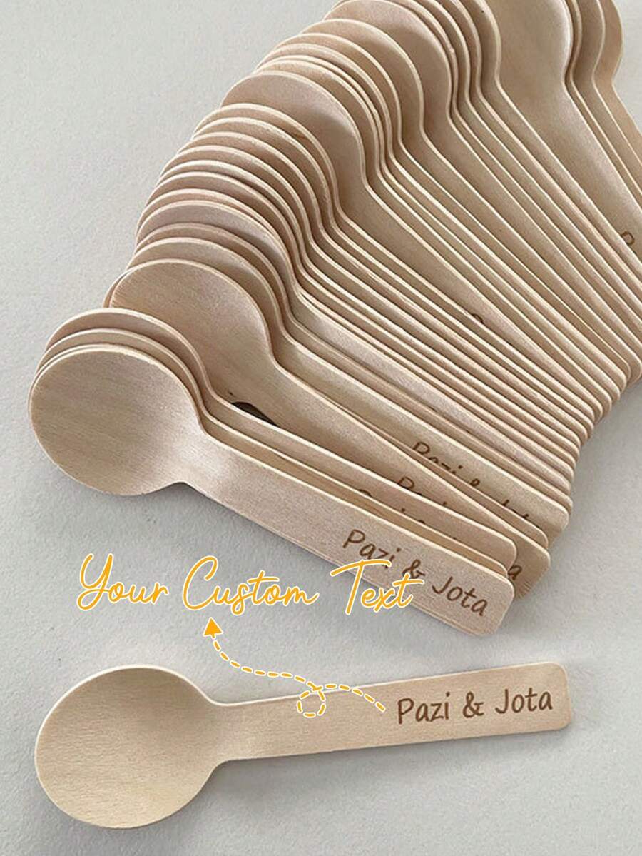 Custom Engraved Wooden Popsicle Sticks 50/100/200pcs, Personalized Name/Logo Printing, Suitable For Birthday Party, Baby Shower And DIY Crafts, Natural Wooden Ice Cream Sticks For Party Favors, Wedding And Children's Crafts - Multicolor - View 1