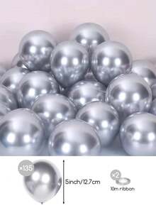 85/135/205/315入 5英吋加厚金屬色乳膠氦氣球附緞帶，金、銀、藍、綠、紫、粉多色，適用婚禮、週年紀念、生日、嬰兒派對、性別揭曉、畢業典禮、聖誕節、新年派對裝飾 - 查看 13