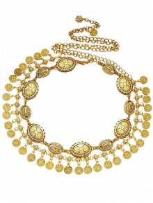 2 chiếc dây đeo bụng thời trang cổ điển đa năng, thiết kế cá tính theo phong cách Bohemian với họa tiết cánh hoa cúc và hoa lá, cùng nhiều lớp đồng xu, dây đeo eo tua rua kiểu Ả Rập gợi cảm, phù hợp cho phụ nữ đeo hàng ngày, phối đồ, đi biển, nghỉ lễ, du lịch, dự tiệc, Halloween, học đường mùa thu. - Vàng - Xem 4