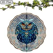 1pc Blue Owl Metal Wind Chime With Dreamcatcher - 10x10 Inch Outdoor/Wind-Activated Melodic Garden Decor, Weather-Resistant Iron Owl Wind Chime, Suitable For Patio, Porch, Wedding, Halloween, Easter, Christmas Decoration - 360 Degree Installation, 2D Flat Design - Owl - View 3