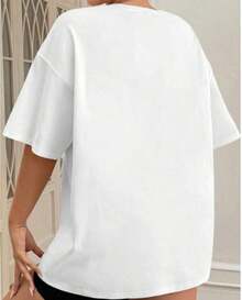 Set de Choose 1 item from 3 colors camisetas de manga corta de cuello redondo con estampado gráfico de paisaje sencillo, de estilo casual y versátil para mujer - Blanco - Ver 3