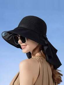 Women's Sun Hat, Bucket Hat, New Summer Model, Sun Protection, Large Brim, Neck Cover, Fashion Personalized, Versatile, Solid Color, Casual, Polyester, Solid Color, No Hat, Spring & Summer - Hat - View 8
