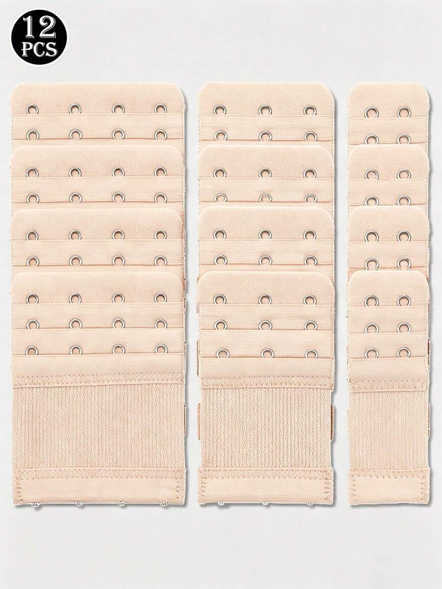 12pcs Elastic Bra Extender With 2/3/4 Hooks, Adjustable And Comfortable - Apricot - View 1