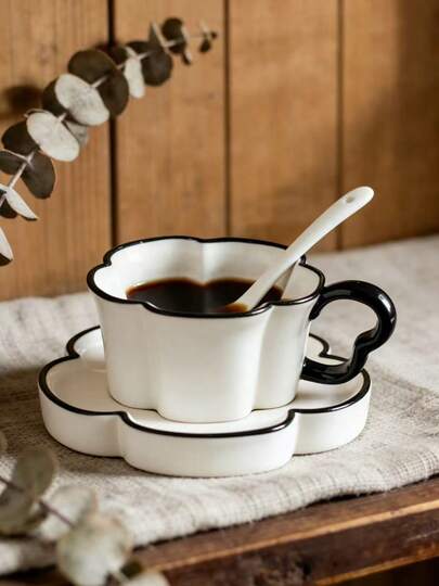280ml Flower Shape Ceramic Cup And Saucer Set, Elegant Petal Coffee Tea Mug, Perfect Gift For Mother's Day, Teacher Appreciation, Graduation, Ramadan & Eid, Suitable For Home Office, Unique Present For Women Men Friends
