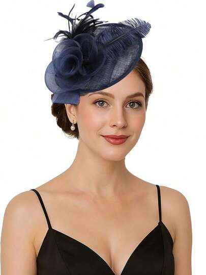 1 ชิ้น หมวก Fascinators ผ้าลินินสำหรับผู้หญิง หมวกทรงกลมยุค 20s 30s 50s วินเทจ หมวกโบว์เลอร์ดอกไม้ตาข่ายสำหรับงานแต่งงาน งานเลี้ยงน้ำชา